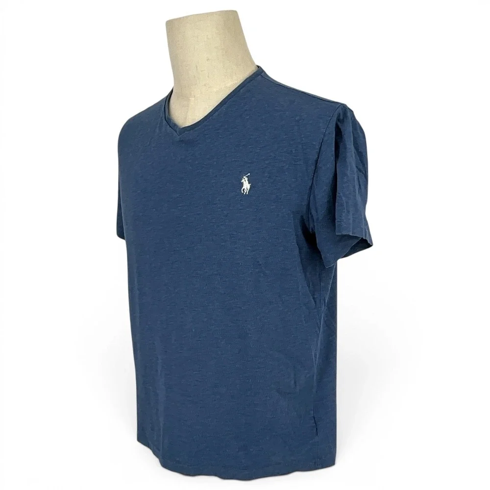 Polo Ralph Lauren Mens V-Neck‎ T-Shirt Blue Heather Cotton Pony Logo Large